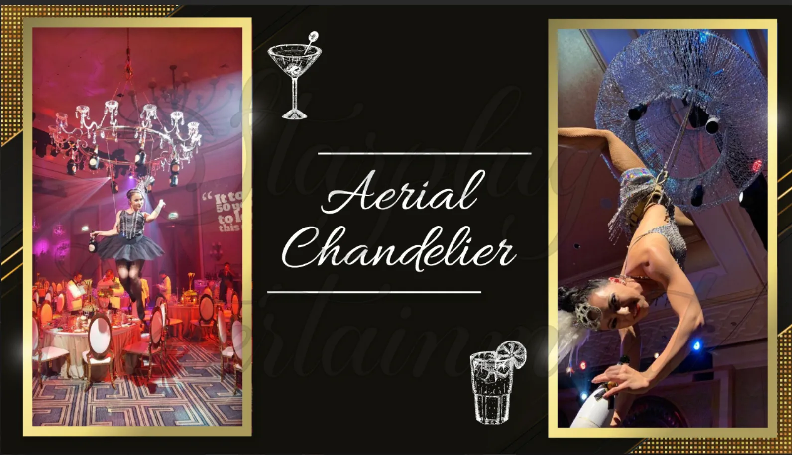 Aerial chandelier performance at a luxury destination wedding