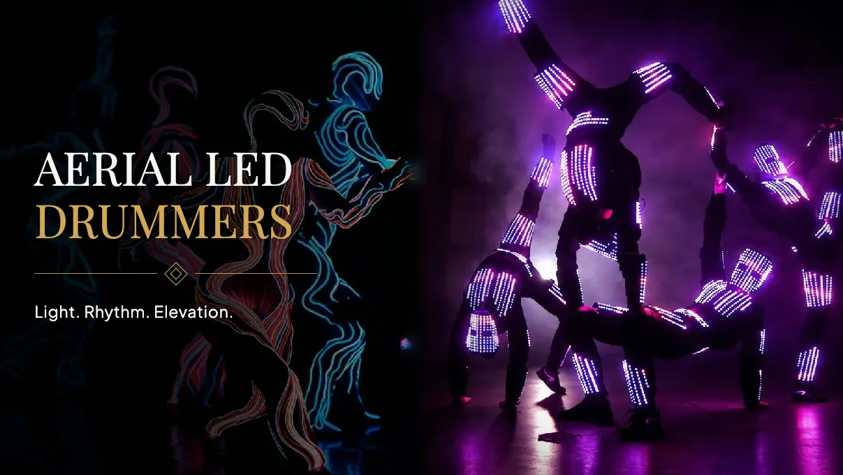 Aerial LED drumming at a luxury destination wedding