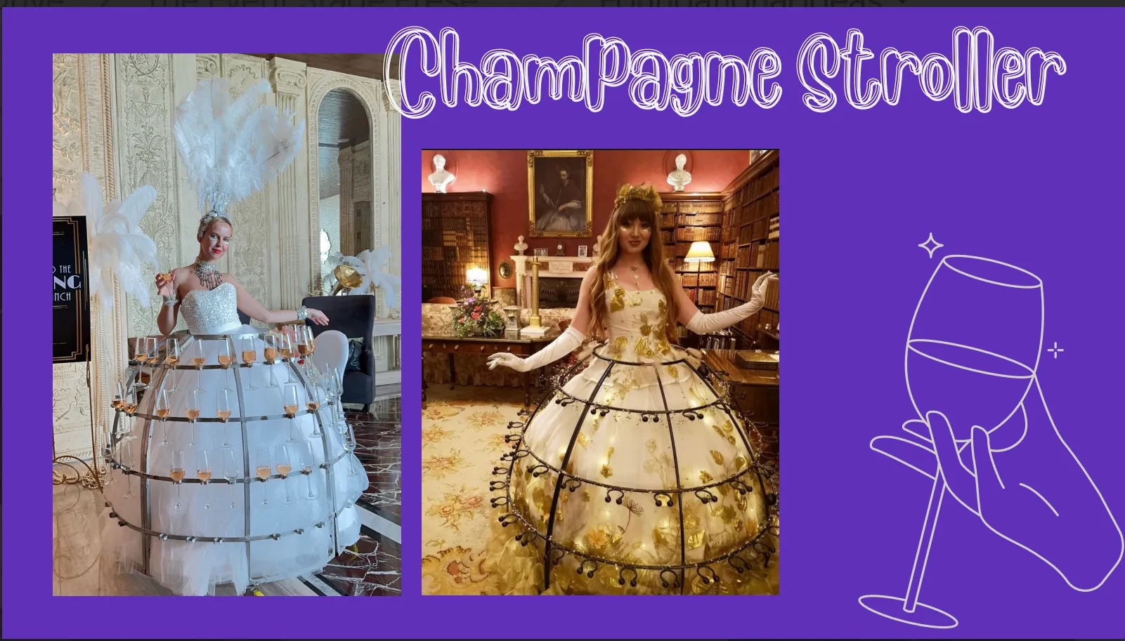 Champagne stroller at luxury wedding