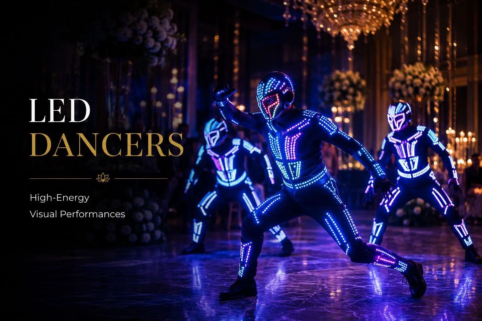 LED dance act performing with illuminated costumes